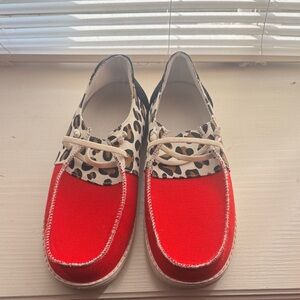 Red Leopard-Accent Women's Casual Lace-Up Boat Shoes